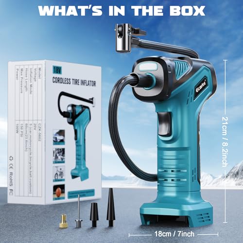 Ecarke 150 PSI Cordless Tyre Inflator Compatible with Makita 18V Battery Blue