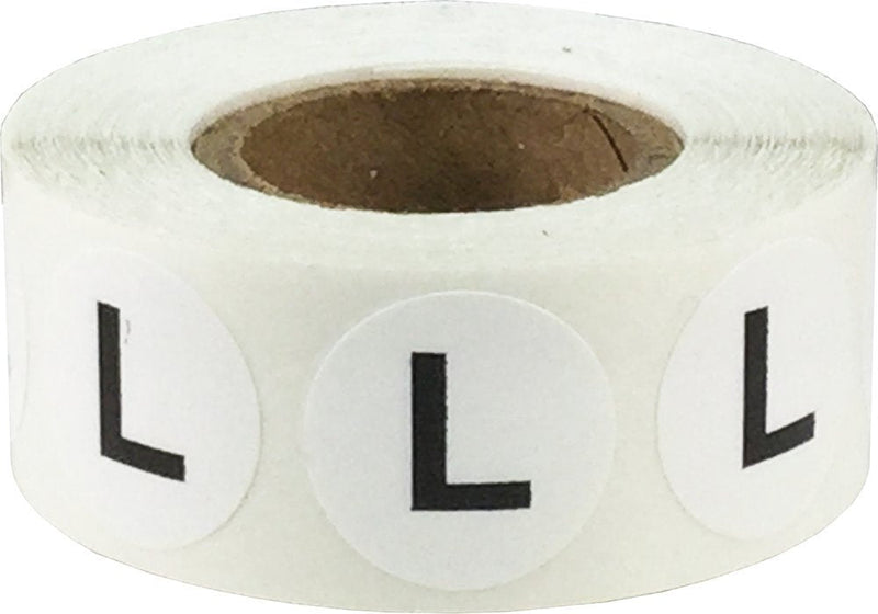White Circle Large L Clothing Size Stickers - 3/4 Inch Round, 500 Adhesive Labels Per Roll for Retail Apparel, Clothing Organization, and Inventory - Made in the USA