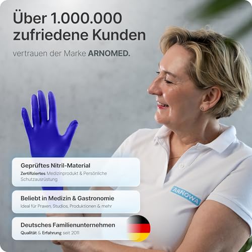 Arnomed Disposable Gloves, Accelerator Free, Nitrile Gloves, L, Pack of 100 | Disposable gloves, skin-friendly, nitrile gloves, disposable purple blue, allergy-friendly rubber gloves, powder-free