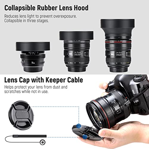 Neewer 52mm Lens and Filter Set: Wide Angle/2.2X Telephoto Additional Lens for 18mm-85mm APS-C Lens, (+1+2+4+10) Close Up Macro/ND/UV/CPL/FLD Filters for Camera Lens with ⌀52mm Thread