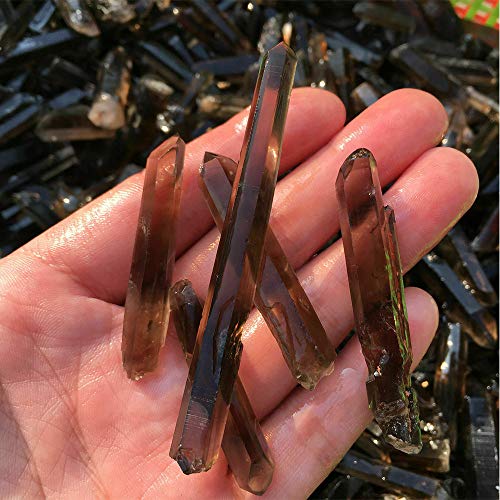 Acxico 5 pcs Natural Lemurian Smokey Quartz Crystal Point Specimen Healing 5cm