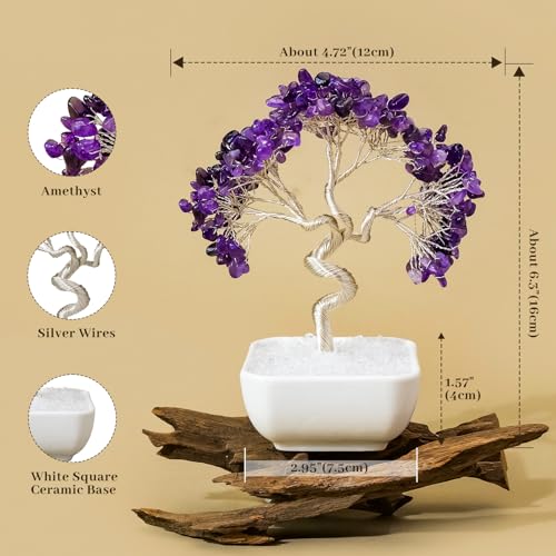 Runyangshi Chakra Tree of Life,Chakra Crystal Money Tree Lucky Bamboo Feng Shui Home Decor Gift (Amethyst) Purple