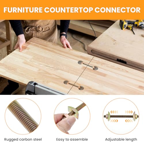 DALQUIS M8x100mm countertop connector bolts with half-moon spacers for furniture assembly, pack of 2