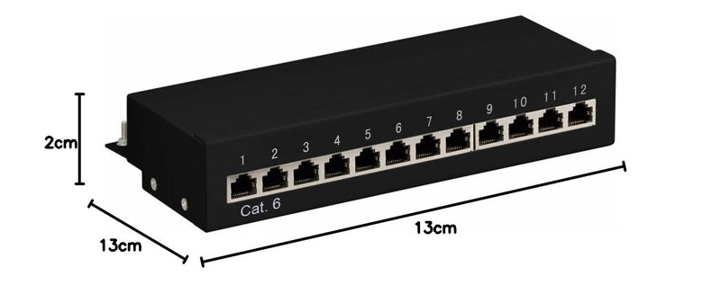 Goobay 69307 CAT 6 Patch Panel 12 Port / RJ45 Sockets Network Plug / 250 MHz LAN Patch Panel / 1 U Distribution Panel / Mini Desktop Patch Panel Wall Mounted / Black
