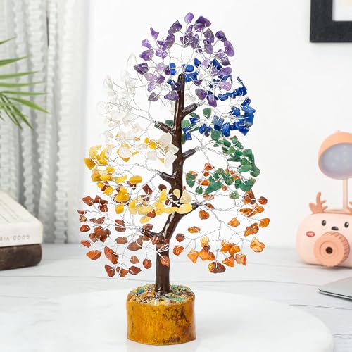 Crocon® 7 Chakra Tree of Life Crystal Gemstone Healing Stone 10-12 inch 002 7 Chakra (Silver Wire)
