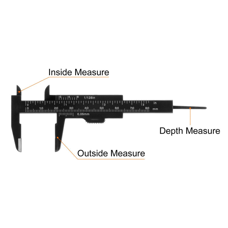 QUARKZMAN Vernier Caliper 80 mm / 3in/3 Inch Plastic Metric / Inch Black Pack of 10 | Mini Plastic Vernier Caliper Calliper Portable Ruler Measuring Tool