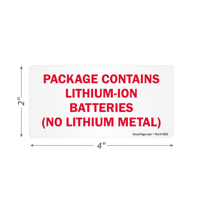 SmartSign 'Package Contains Lithium-Ion Batteries No Lithium Metal' Shipping Labels - 250/Roll, 2" x 4", Semi-Gloss Paper Stickers, DOT-Compliant Warning Labels for Transportation, Red/White