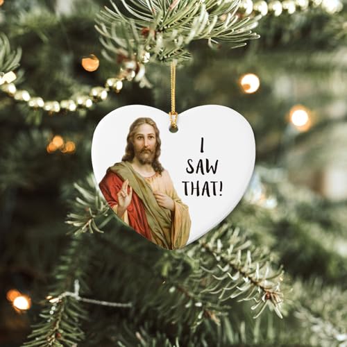 Funny Jesus Ornaments for Christmas - Religious Gifts for Women & Men - Birth of Jesus & Nativity Ceramic Ornaments I Saw That