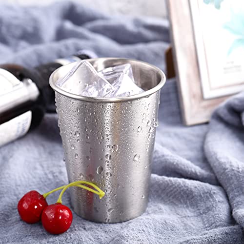 Baderke 16 Pack Stainless Steel Cups and Adult Pint Tumbler Metal Cups Stackable Tumbler Shatterproof Metal Drinking Glasses for Travel Outdoor Camping(12 oz,Silver) 12 oz Silver