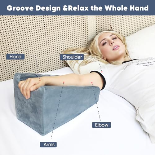 Arm Elevation Pillow Arm Wedge Pillows for Adults Arm Support Pillow with Pocket for Post Surgery Elbow Rest Pillow with Removable Pillow for Sleeping(Grey) Grey
