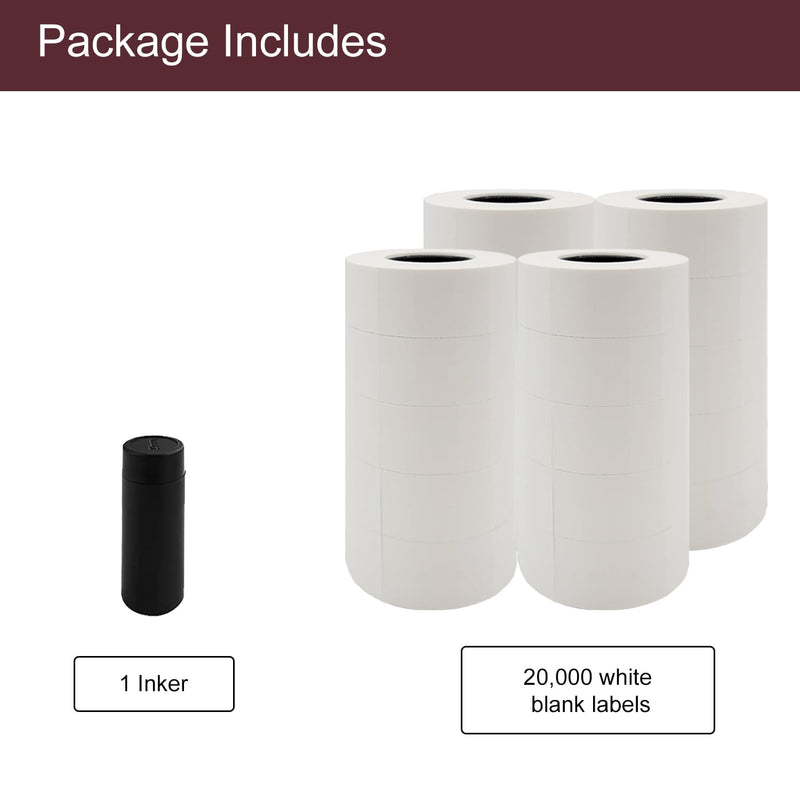 Motex 2 Line Blank Labels - 20,000 White Blank Price and Date Gun Labels with 1 Ink Roll, Fits MX-2316NEW 20 Rolls + 1 Ink