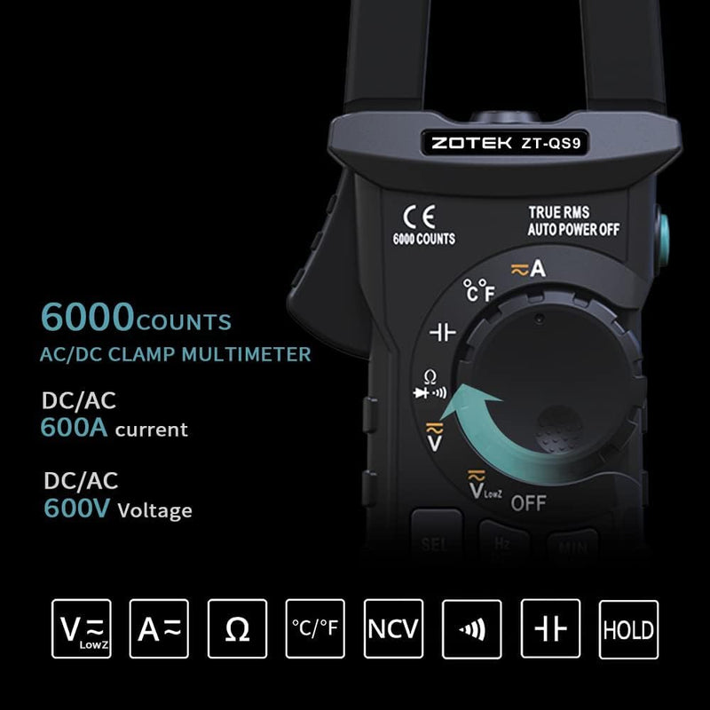 [Australia - AusPower] - ZOYI QS9 Multimeter AC/DC Digital Clamp Meter Tester 6000 Counts Auto-Ranging Multimeter Smart Pliers Current Ammeter Cap Temp Diode Capacitor Voltage 