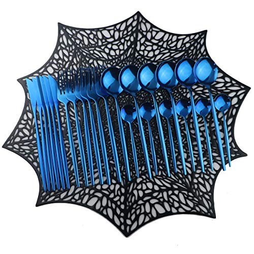 Mirror Polished Blue Silverware Set,24-Piece 304 Stainless Steel Satin Finish Flatware Set,Kitchen Utensil Set,Tableware Cutlery Set for Home and Restaurant, Dishwasher Safe Service For 6