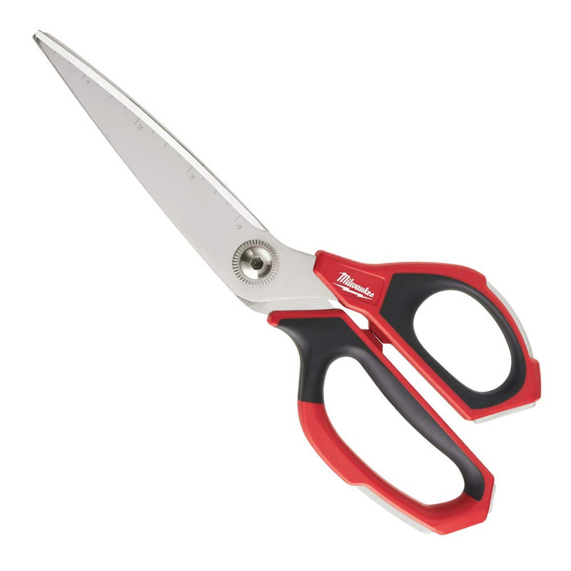 Milwaukee 48-22-4041 Iron Carbide Core Large-Looped Straight Jobsite Scissors w/ Onboard Ruler Markings and Index Finger Groove