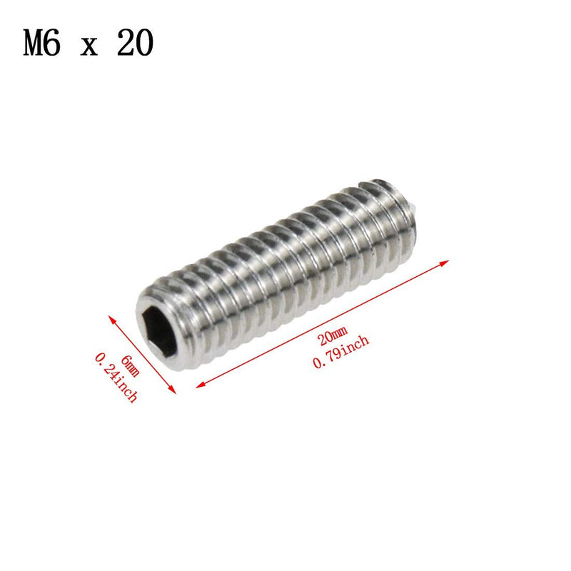 [Australia - AusPower] - 50PCS Screw Set Screws 304 Stainless Steel M6x20mm Headless Screws Tip Hexagons Machine Meters 6 * 20mm 
