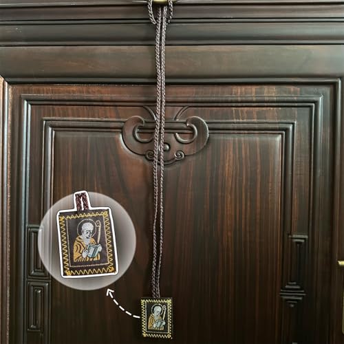 St Benedict Red Scapular Necklace, 2-Pack, Brown Cord, Catholic Escapulario Saint Benedict Medal Pendant Rear View Mirror or House Blessing Hanging Charm 2PCS Brown