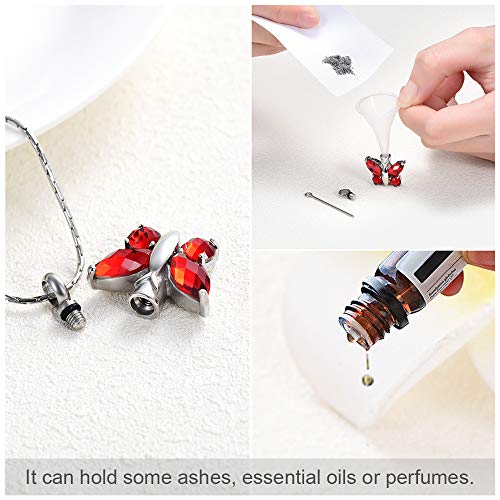 constantlife Cremation Jewelry for Ashes, Crystal Stone Butterfly Shape Stainless Steel Pendant Urn Necklace Keepsake for Women Red