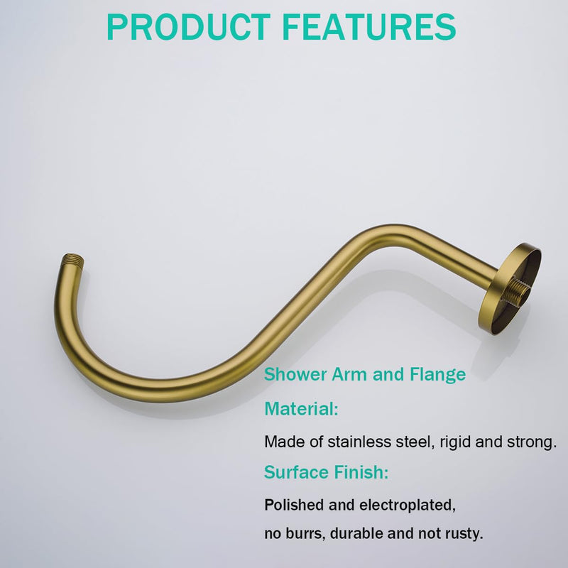 13 Inch Shower Arm,S Shaped Shower Head Riser Pipe Goose Neck Shower Arm High Rise Extender with Flange,Champagne Bronze,SE-RD91098-13CB Round Flange-13″Champagne Bronze