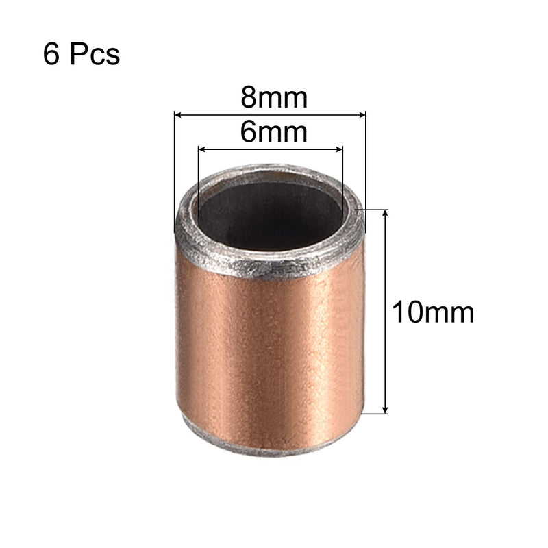 [Australia - AusPower] - uxcell Sleeve Bearings 6mm Bore x 8mm OD x 10mm Length Plain Wrapped Oil-less Bushing 6pcs 6x8x10mm 