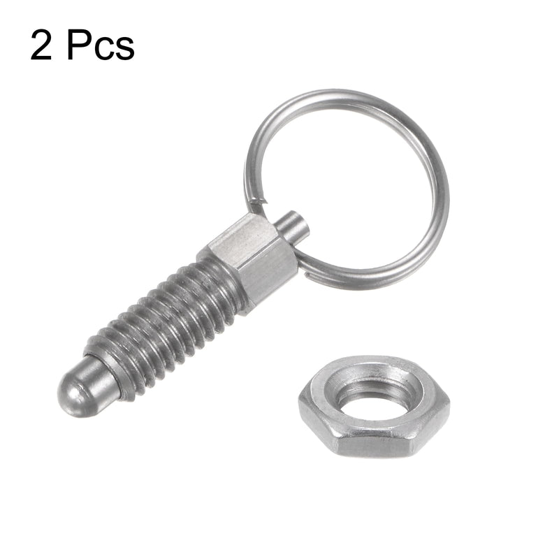 [Australia - AusPower] - 2Pcs Spring Plunger with Pull Ring M6x1 Thread Size 0.47" Thread Length Pin Dia.4mm Round Head Stainless Steel Non-Locking Retractable Index Plunger for Industrial Equipment 