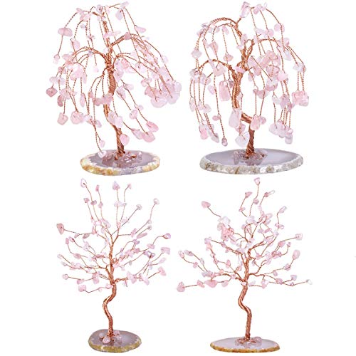 Rockcloud Handmade Rose Quartz Crystal Tree for Home Office Decor 3.5-4.5" Pink Rose Quartz Crystal Stone