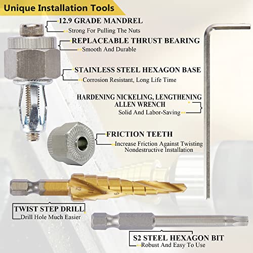 KOOPATZ M6 jack nuts with installation tool, 20-piece black threaded insert rivet nut assortment kit