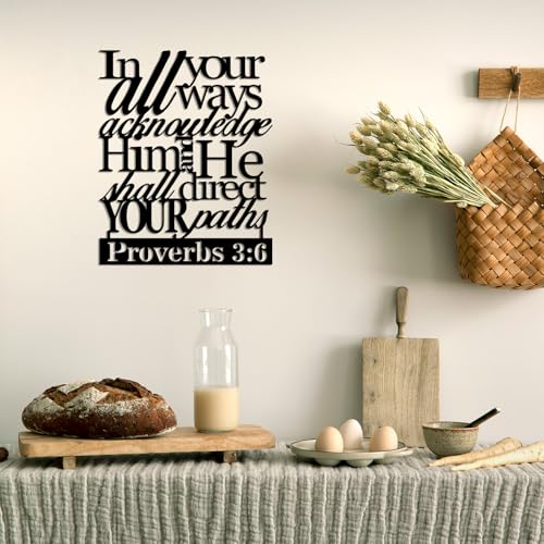 Oubasa Proverbs 3:6 Metal Wall Decor - Scripture Motivational Christian Inspirational Decor Black Wall Art Home Decor for Living Room, Bedroom, Study, Dining Room
