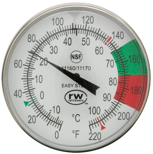 Rattleware 7-Inch Dial Thermometer Kit, Stainless Steel Easy Steam Probe with 1.75-Inch Dial NSF Approved Calibration Tool and Adjustable Clip for Barista Milk Temperature Control 7" Probe, 1.75" Dial