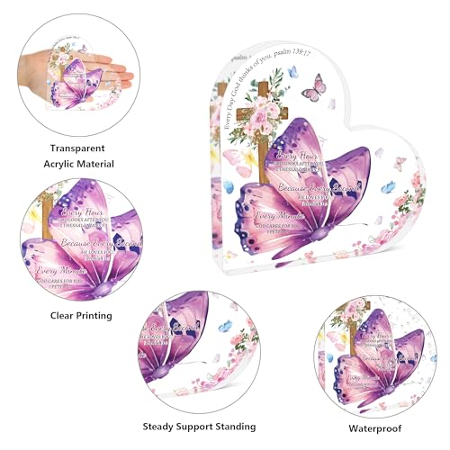 Christian Acrylic Inspirational Religious Gifts for Women and Friends - Bible Themed Catholic Gifts (Butterfly and Cross)