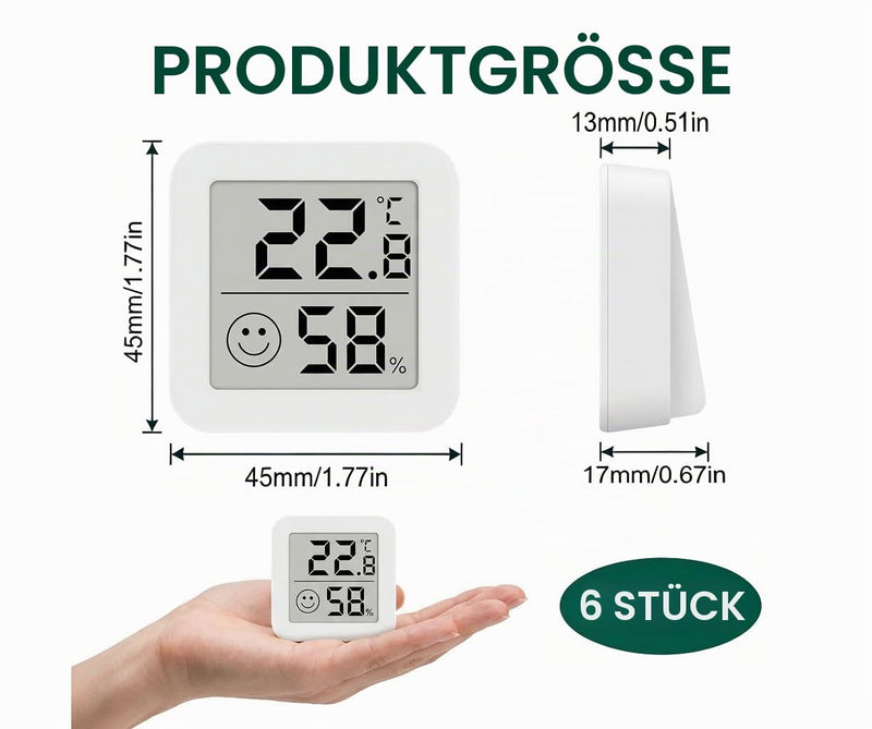 Pack of 6 Mini Hygrometer Digital Hygrometer Indoor Hygrometer with Smiley Indicator, Wireless Precision Hydrometer, Freestanding LCD for Home School Wine Cellar Greenhouse Cellar Warehouse (White)