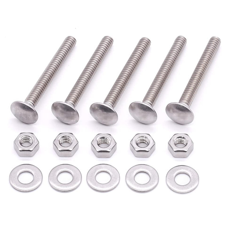[Australia - AusPower] - 3/8-16 x 2-1/2" Stainless Steel Carriage Bolts with Hex Nuts and Flat Washers 304 Stainless Steel 18-8 Square Neck Bolts and Nuts Washers, Full Thread, Coarse Thread, 8 Sets 3/8-16 x 2-1/2" 