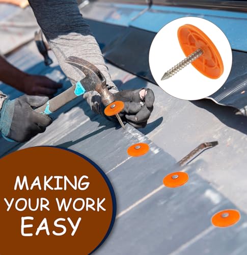 Plastic Cap Roofing Nails 1 1/4 - Galvanized Nails for Tar Paper House Wrap 300 Orange 300