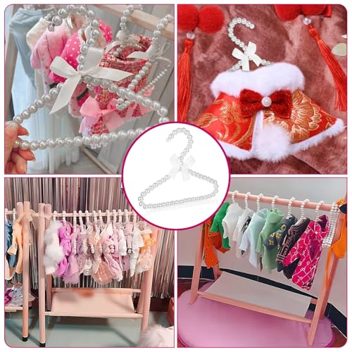 10 Pack Pearl Beads Clothes Hangers, Small Elegant Standard Hanger with White Ribbon Trim Hangers for Pet Dog