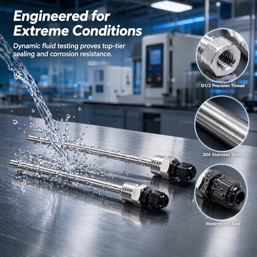 Immersion Sleeves G1/2 Inch, Pack of 2 Stainless Steel Immersion Sleeves for Temperature Sensors | Immersion sleeves for temperature sensors and thermocouples, 200 mm