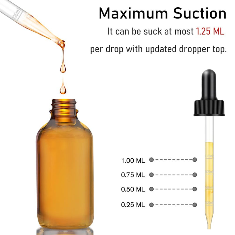 [Australia - AusPower] - 2 Pack 4 oz Amber Dropper Bottles, Tincture Bottles with Dropper, Glass Serum Bottle with Dropper for Essential Oils with Funnel, Labels & Pipette(Unbreakable Plastic Eye Dropper) 
