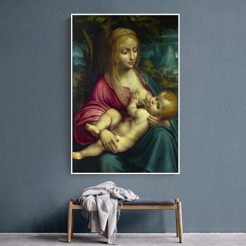 Leonardo Da Vinci Canvas Wall Art - Madonna And Child With St Anne Poster - Religious Art -Renaissance Historical And Cultural Illustrations- for Bedroom Living Room Kitchen Unframed (12×16in/30×40cm)… Madonna and Child with Saint Anne 16"L x 12"W