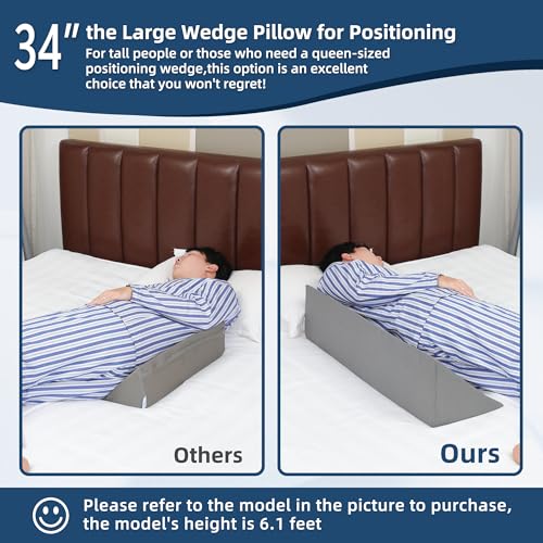 Fanwer Wedge Pillow for Side Sleeping, 34" Back Pillow for Side Sleeper, Bed Wedges & Body Positioners for After Surgery, Pregnancy Support, Back Pain, Preventing Bedsores