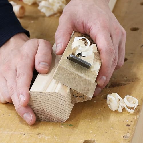 KAKURI Japanese chamfer plane with oak body and steel blade for adjustable 30°, 45°, and 60° wood beveling
