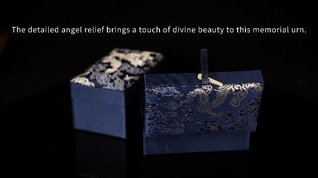Premium Solid Brass Memorial Urn – Angel & Baroque Relief Design with Sapphire Inlay, Luxury Keepsake for Ashes of Pets or Loved Ones (Aging) Aging