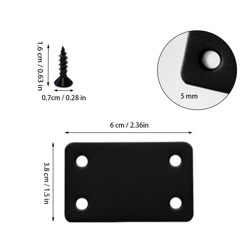[Australia - AusPower] - 12 Pcs Black Metal Flat Straight Brace Bracket, 2.4 x 1.5 Inch Joining Fixing Brackets, Flat Fixing Corner Brace Plates for Tables, Cabinets, Bookshelves 