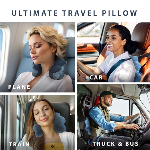 Blue Total Pillow microbead travel neck and lumbar support pillows, 2-pack, designed for comfort during travel.