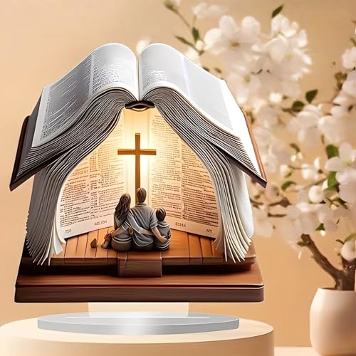 Family Under the Cross Acrylic Desktop Decoration, Suitable for Home Décor in Living Room or Office. Idea Gift Choice: Halloween, Christmas, Birthday, Anniversary, Valentine's Day, Celebrations