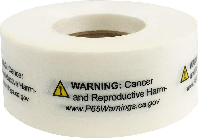 Qty 500 Ultra Clear California Prop 65 Cancer and Reproductive Harm Warning Labels
