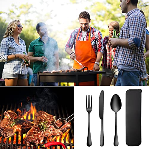 Portable Utensils Set with Case,Reusable Office Flatware Set,Healthy Travel Cutlery Set Stainless Steel 2 Fork, 2 Spoon,2 Knife Cutlery Ideal for Travel, Lunch Box and Camping (Black 3 PCs-2 Sets) Black - 3 PCs - 2 Sets