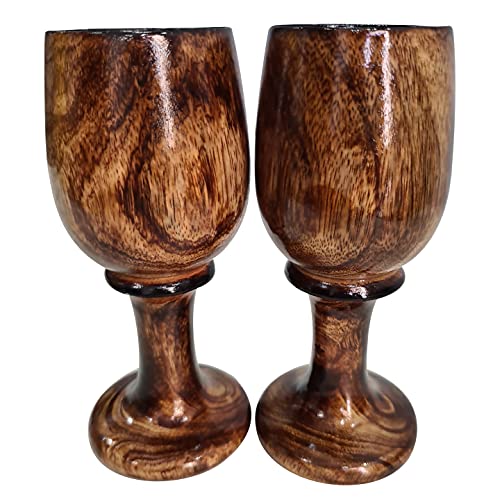 collectiblesBuy Handmade Wooden Goblet Set of 2 – 7 Inch Rustic Chalice Cups for Wine, Mead & Beverages | Eco-Friendly Vintage Wooden Drinkware for Barware & Gifts