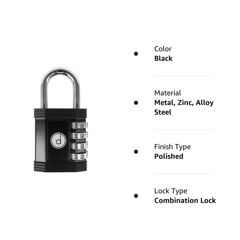 [Australia - AusPower] - Padlock 4 Digit Combination Lock - for Gym School Locker, Outdoor Gate, Shed, Fence, and Storage, Combo Luggage Lock - Locker Lock- Weatherproof Metal - Keyless, Easy to Set, Resettable - Black 1 