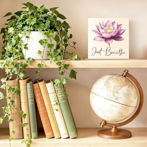Just Breathe Inspirational Wood Block Plaque Box Sign 5.9 * 5.9 pink
