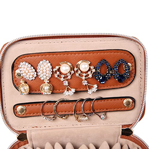 Angelina's Palace Jewelry Organizer Case Bridesmaid Gifts Travel Bag Vegan Leather Box for Necklace Earring Bracelet Ring(bran) bran