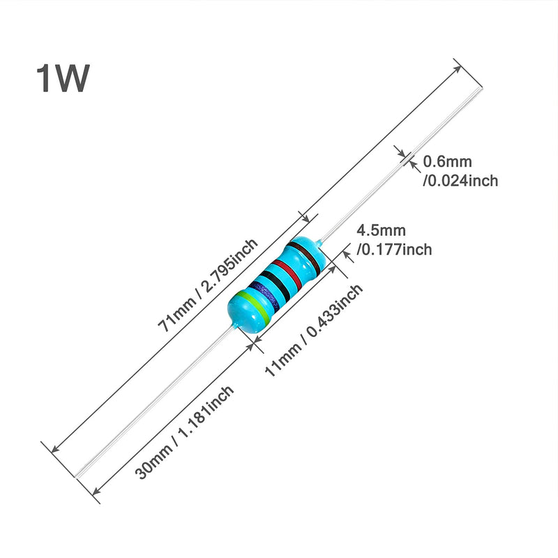 Chanzon 50pcs 1W 100 ? ohm Metal Film Fixed Resistor 0.01 ±1% Tolerance 100R MF Through Hole Resistors Current Limiting Rohs Certificated [1ZC10] 100 ohm