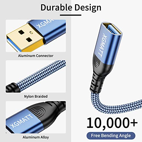USB Extension Cable 2 Pieces 2 m, USB 3.0 Extension Cable A Male to A Female with Elegant Aluminium Connectors, Nylon Fabric Sheath for Card Reader, Keyboard, Printer, Scanner, Camera | USB 3.0 extension cable for card reader, keyboard, printer, scanne...